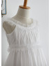 Ivory Chiffon Tulle Ruffles Pleated Flower Girl Dress